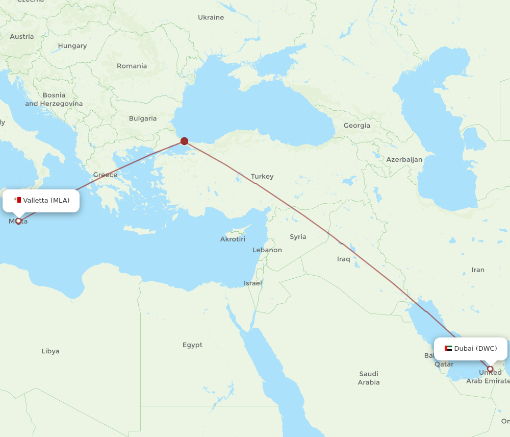 Flights from Malta to Dubai MLA to DWC Flight Routes