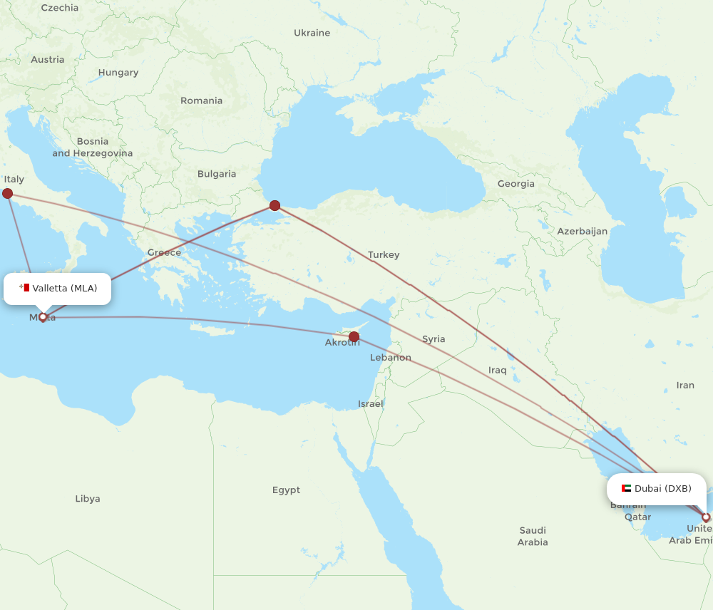 Flights from Malta to Dubai MLA to DXB Flight Routes