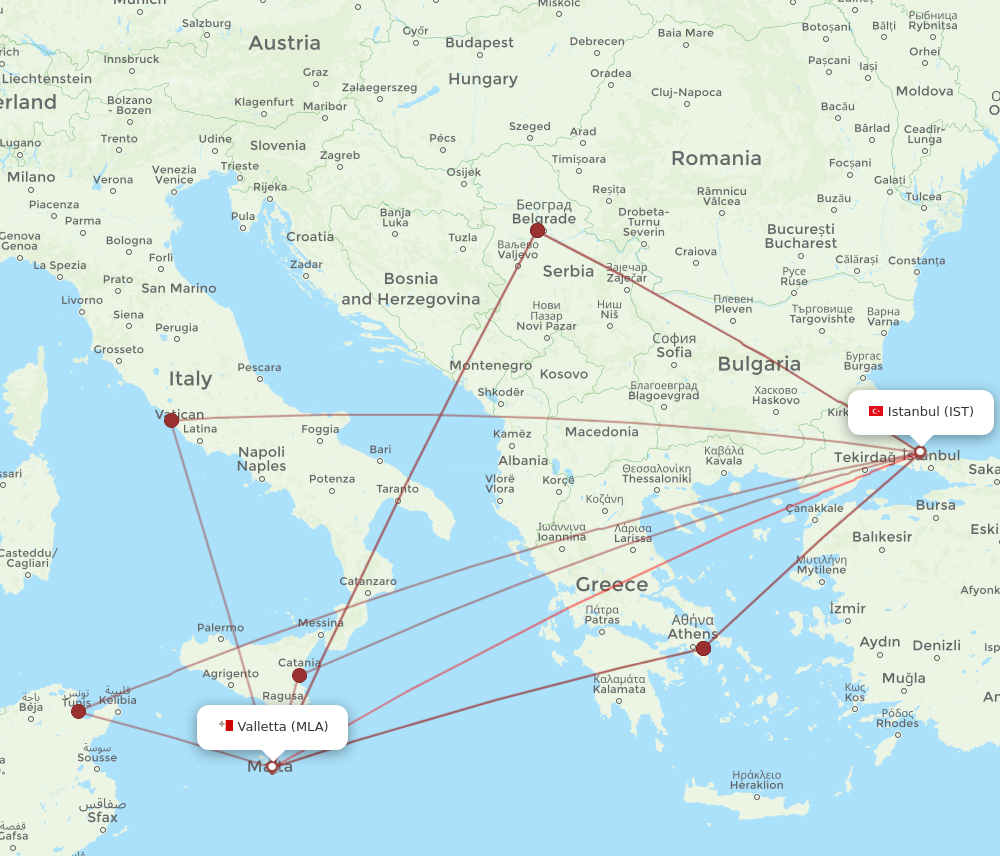 All Flight Routes From Malta To Istanbul, MLA To IST - Flight Routes