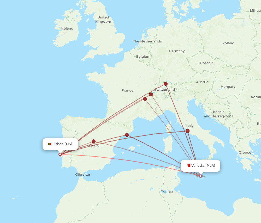 Flights from Malta to Lisbon MLA to LIS Flight Routes