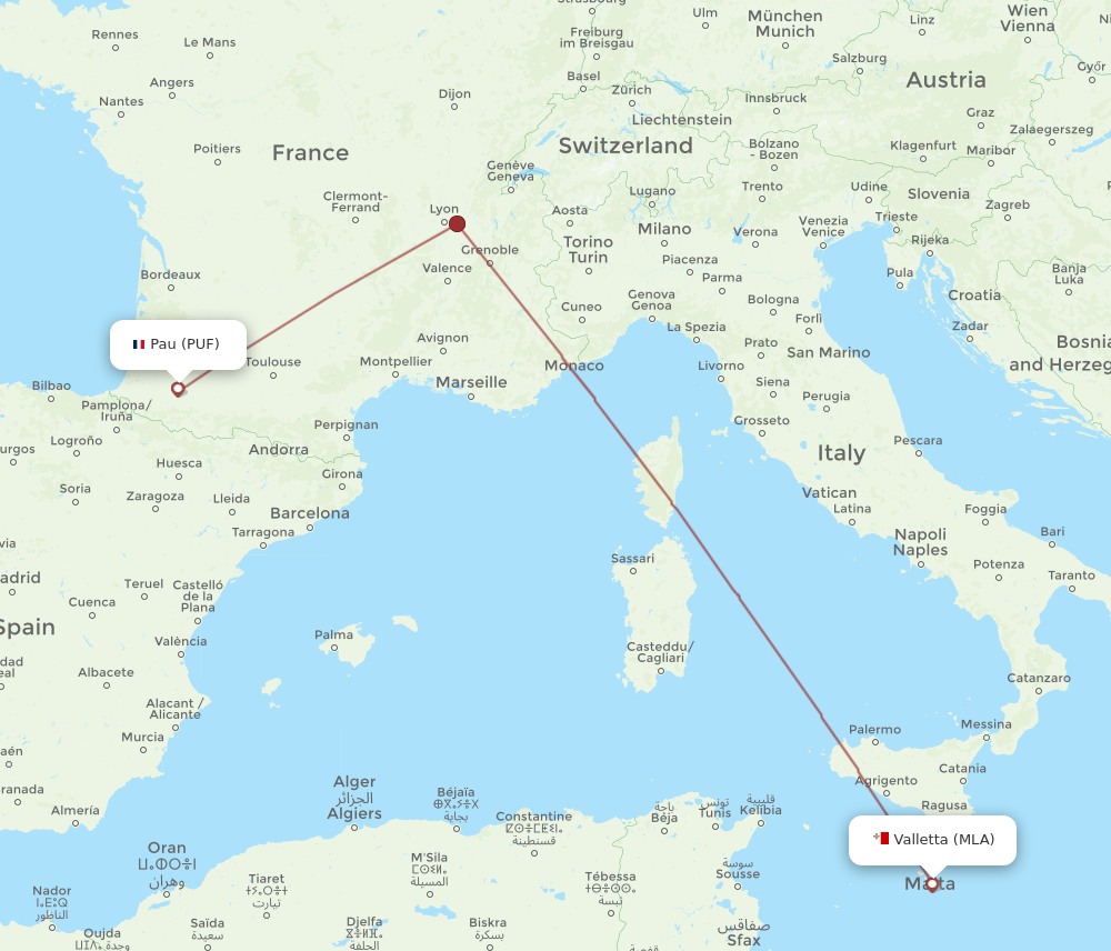 Flights from Malta to Pau MLA to PUF Flight Routes