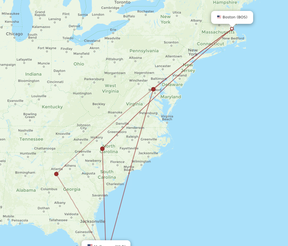Flights from Melbourne to Boston, MLB to BOS Flight Routes