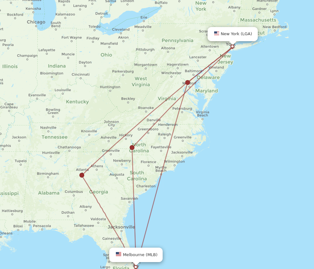 Flights from Melbourne to New York MLB to LGA Flight Routes