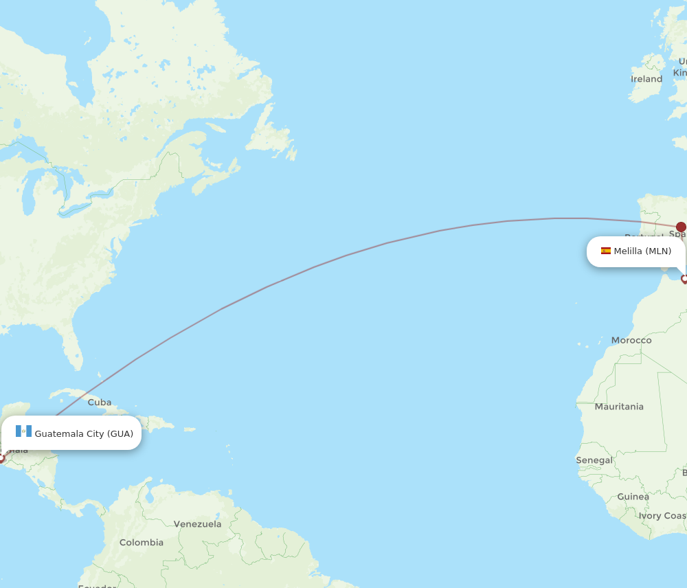 Flights from Melilla to Guatemala City MLN to GUA Flight Routes