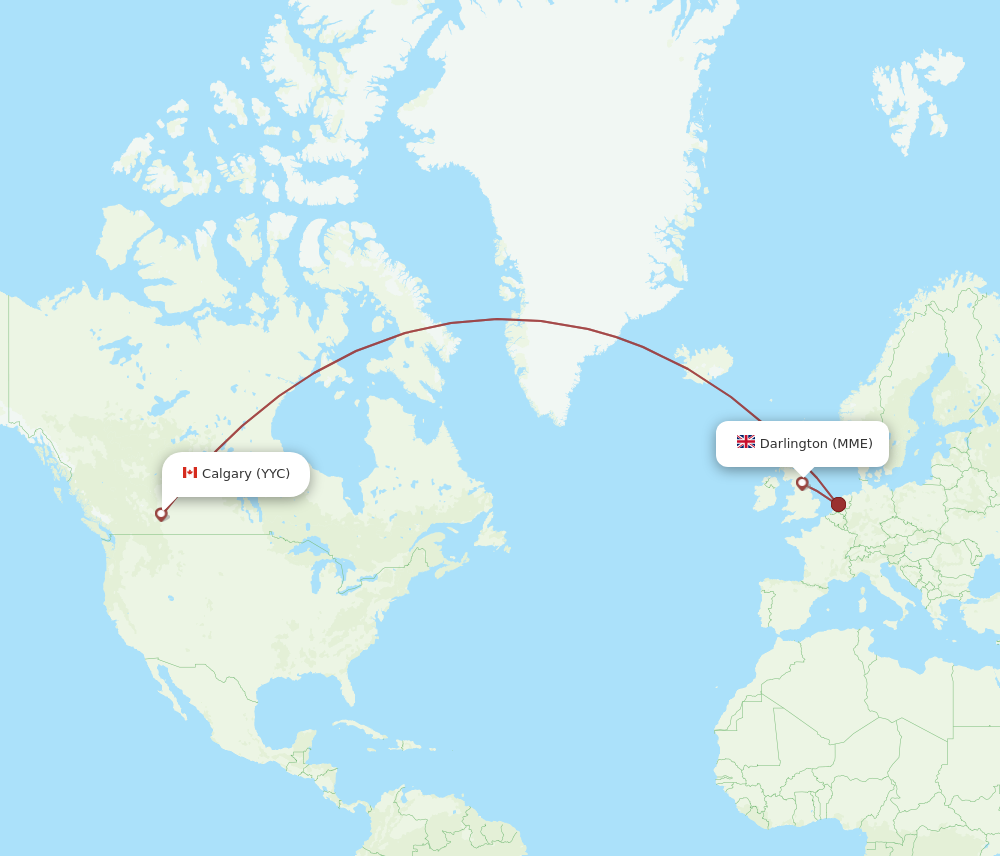 Flights from Durham Tees Valley to Calgary MME to YYC Flight Routes