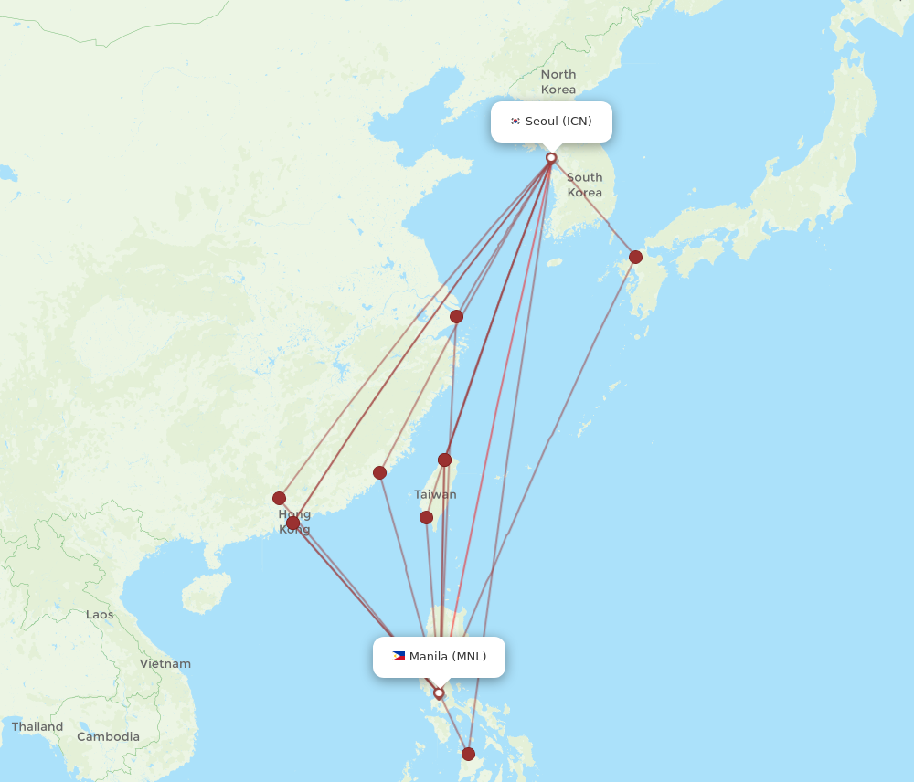 Flights from Manila to Seoul MNL to ICN Flight Routes