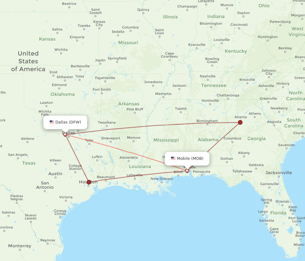 Flights from Mobile to Dallas MOB to DFW Flight Routes