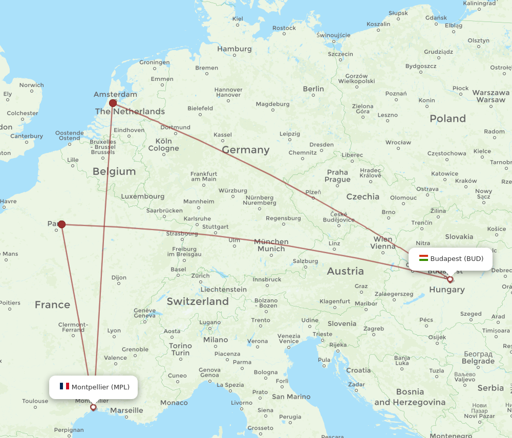 Flights from Montpellier to Budapest MPL to BUD Flight Routes