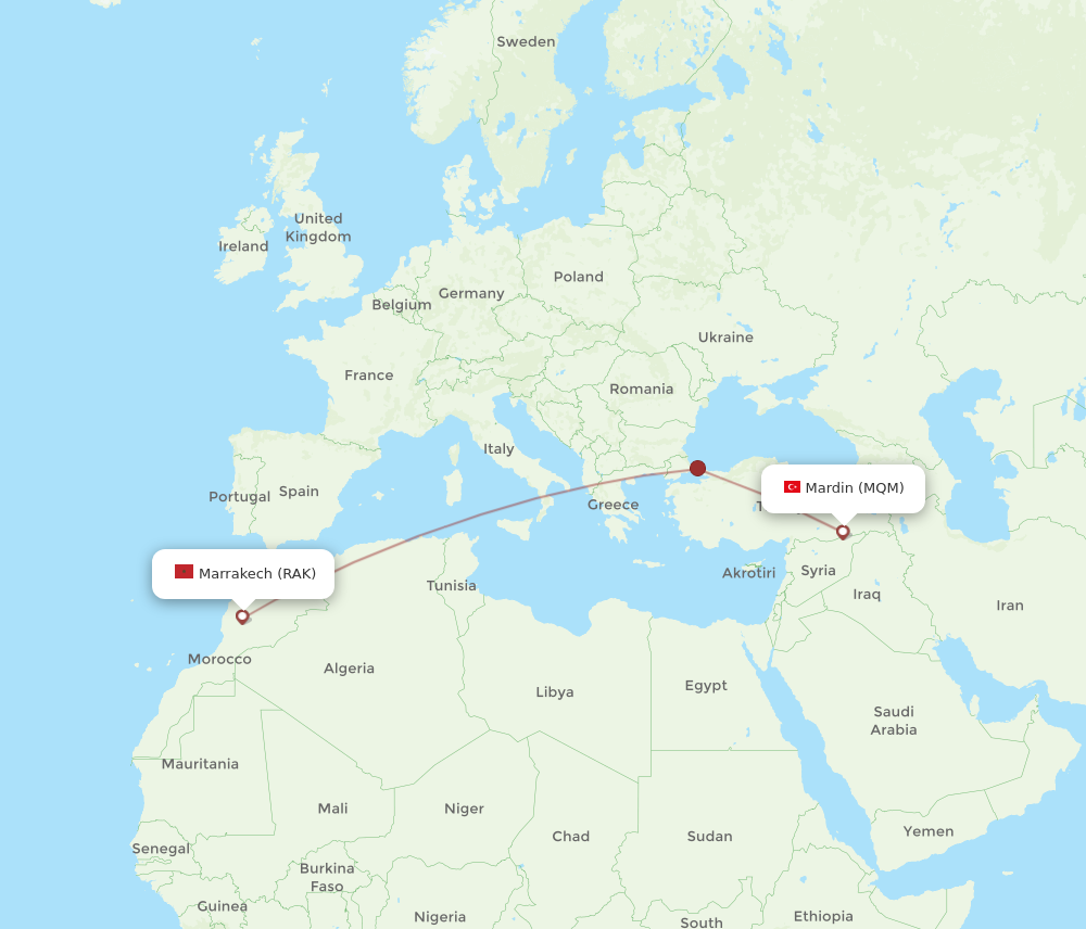 Flights from Marrakech to Mardin RAK to MQM Flight Routes