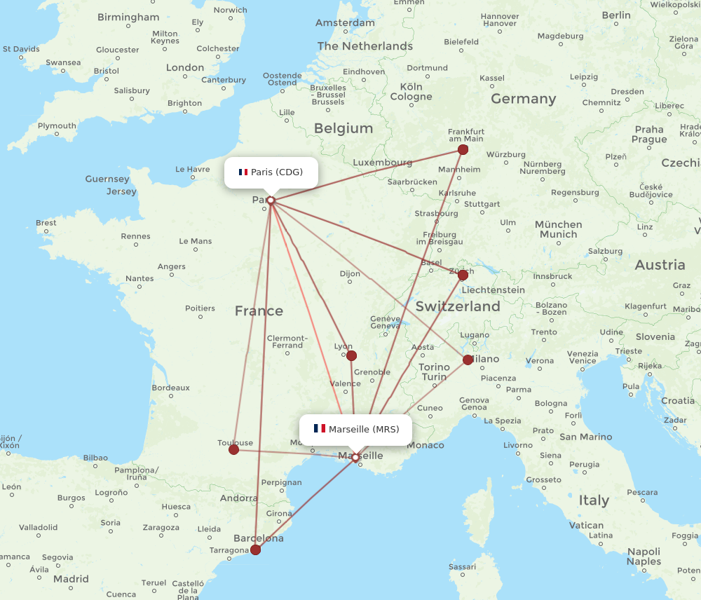 Flights from Marseille to Paris MRS to CDG Flight Routes