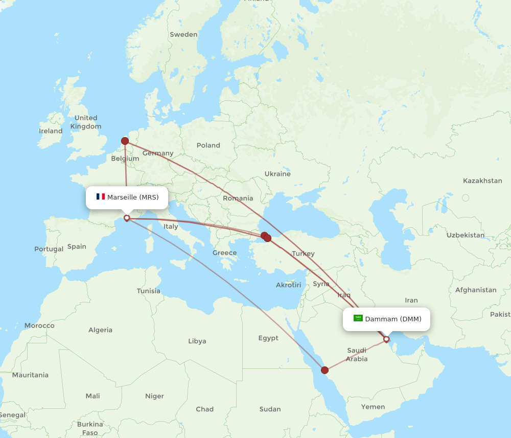 MRS to DMM flights and routes map