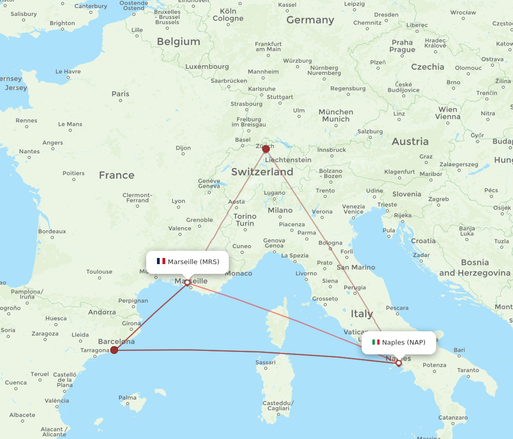 Flights from Marseille to Naples MRS to NAP Flight Routes