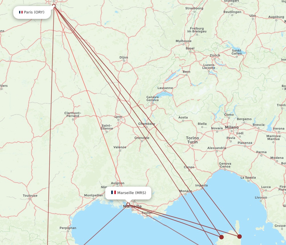 Flights from Marseille to Paris MRS to ORY Flight Routes