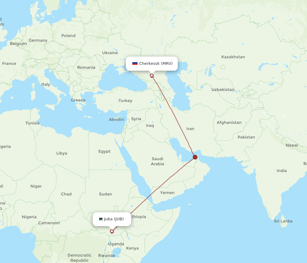 Flights From Mineralnye Vody To Juba Mrv To Jub Flight Routes 3703