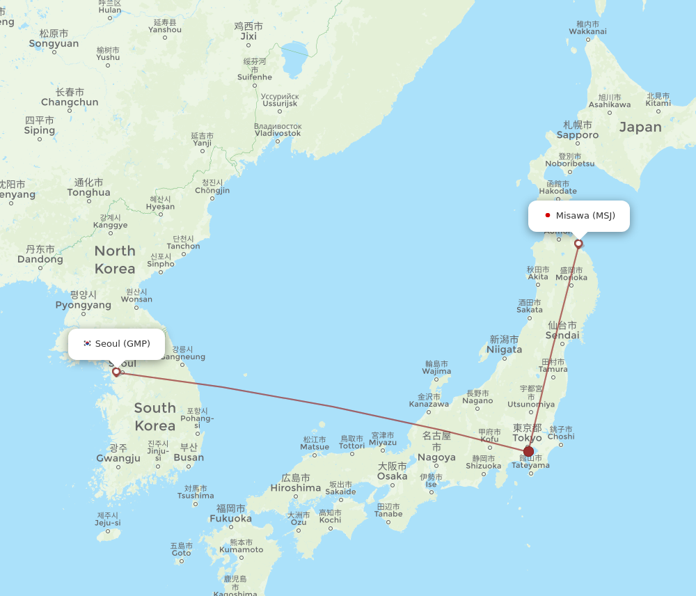 Flights from Misawa to Seoul MSJ to GMP Flight Routes