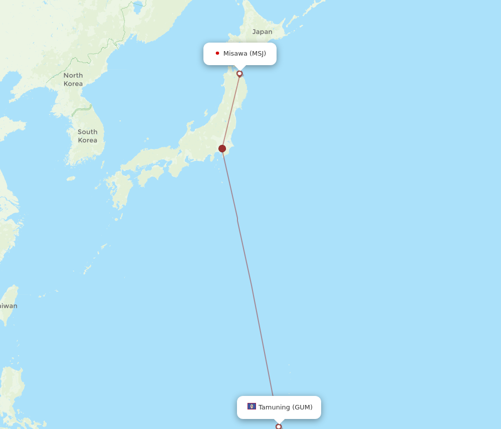 Flights from Misawa to Guam MSJ to GUM Flight Routes