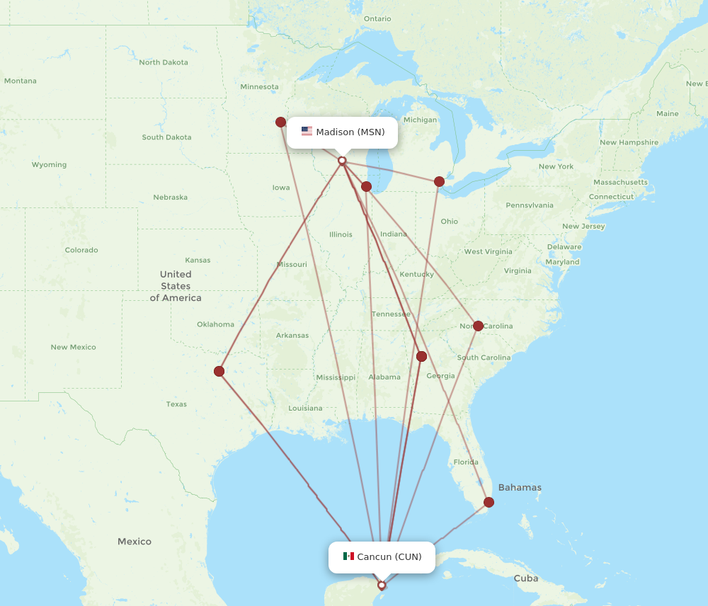 Flights from Madison to Cancun, MSN to CUN - Flight Routes