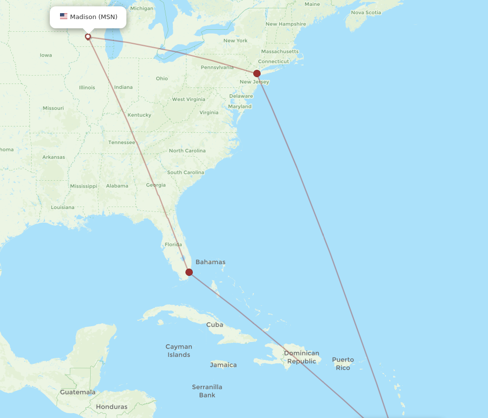 Flights from Madison to Port Of Spain MSN to POS Flight Routes