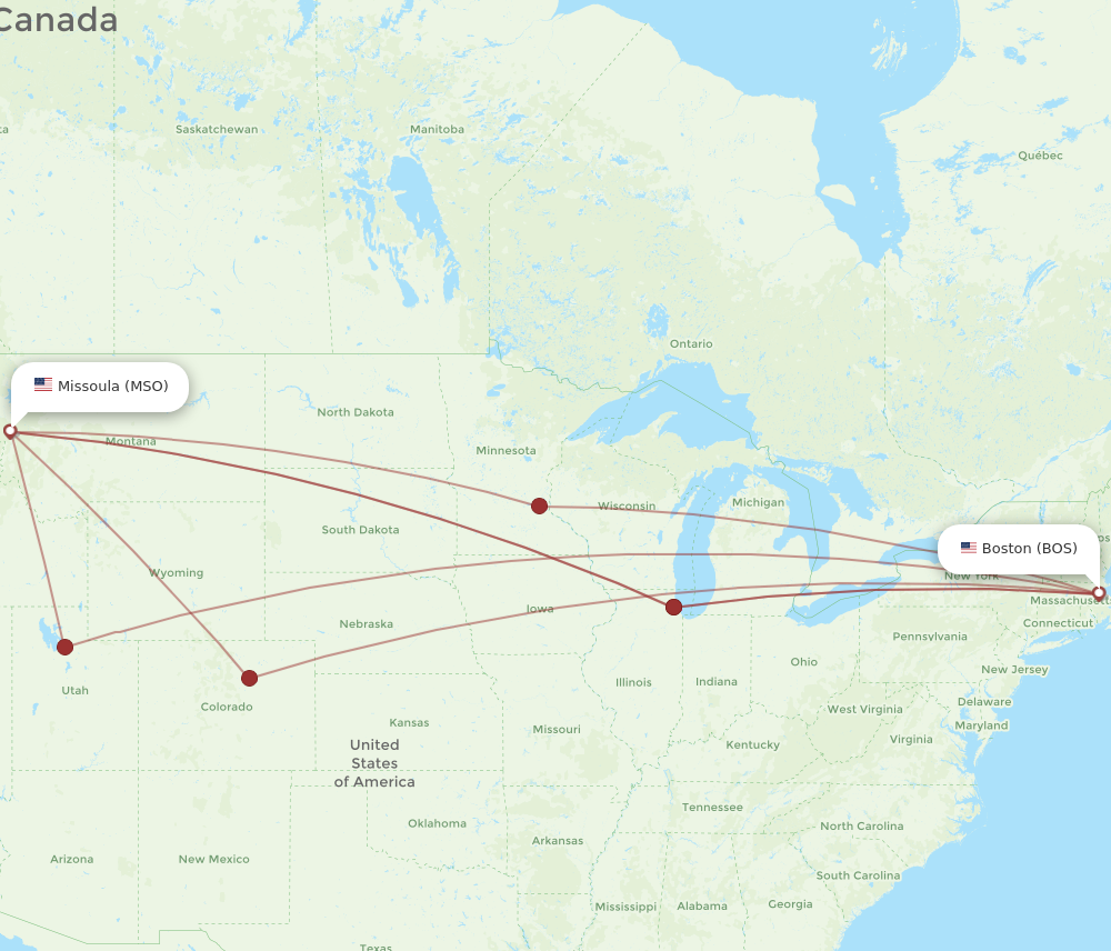 Flights from Missoula to Boston, MSO to BOS - Flight Routes