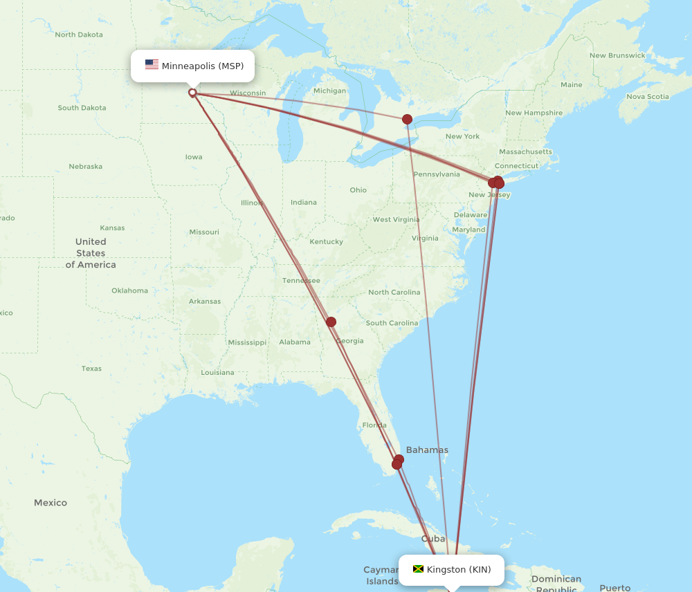 Flights from Minneapolis to Kingston MSP to KIN Flight Routes