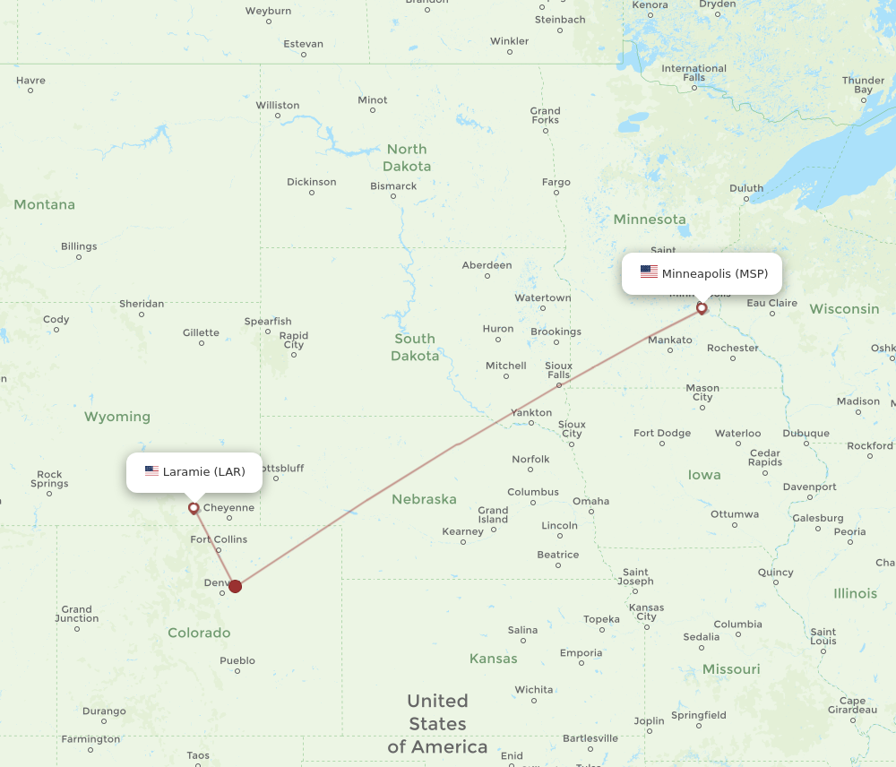 Flights from Minneapolis to Laramie MSP to LAR Flight Routes