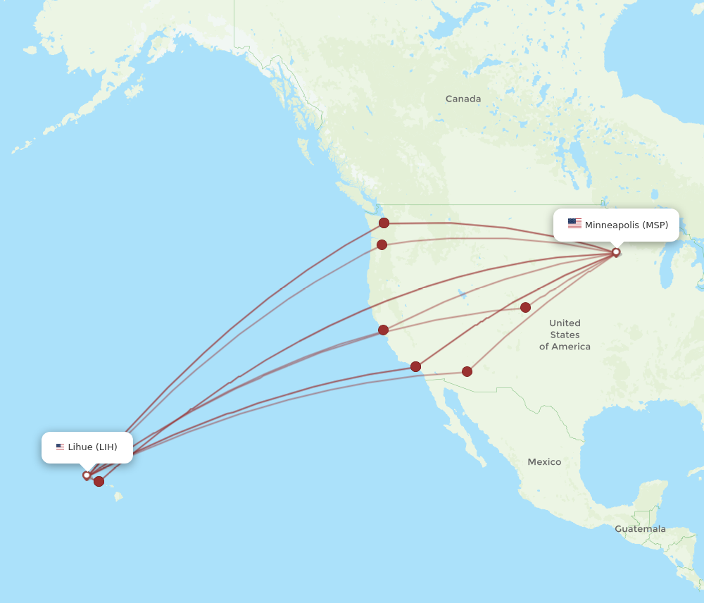 All Flight Routes From Minneapolis To Kauai Island, MSP To LIH - Flight ...