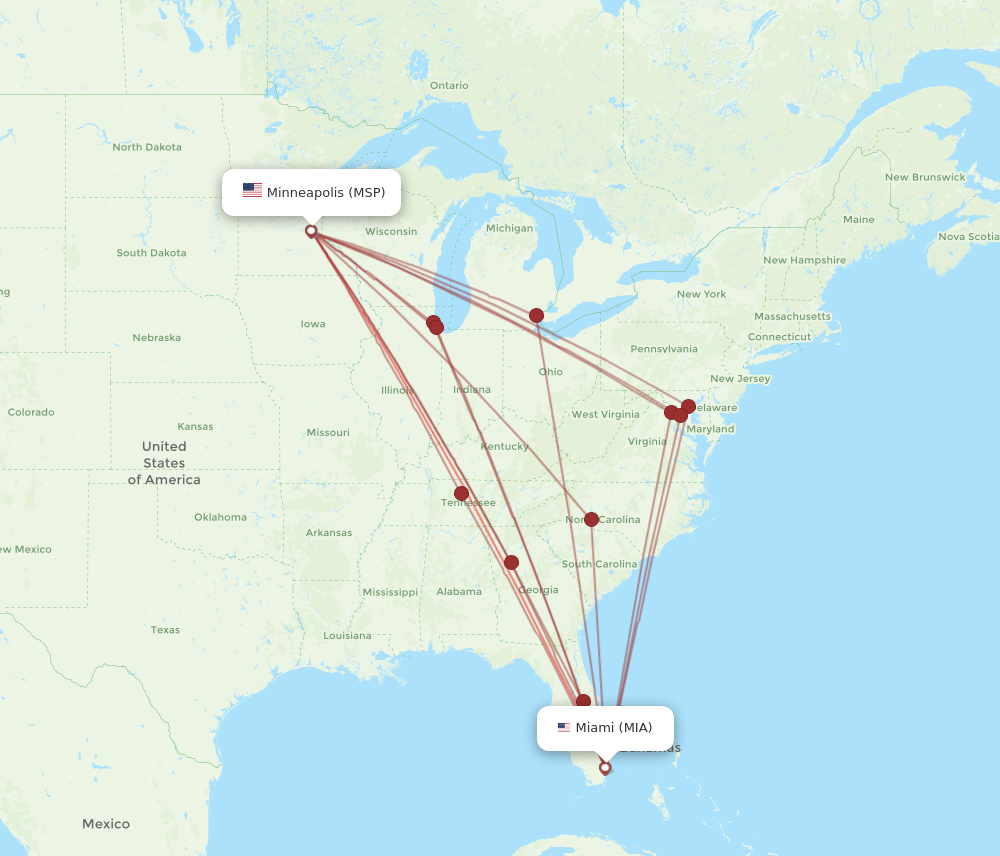 Flights from Minneapolis to Miami MSP to MIA Flight Routes