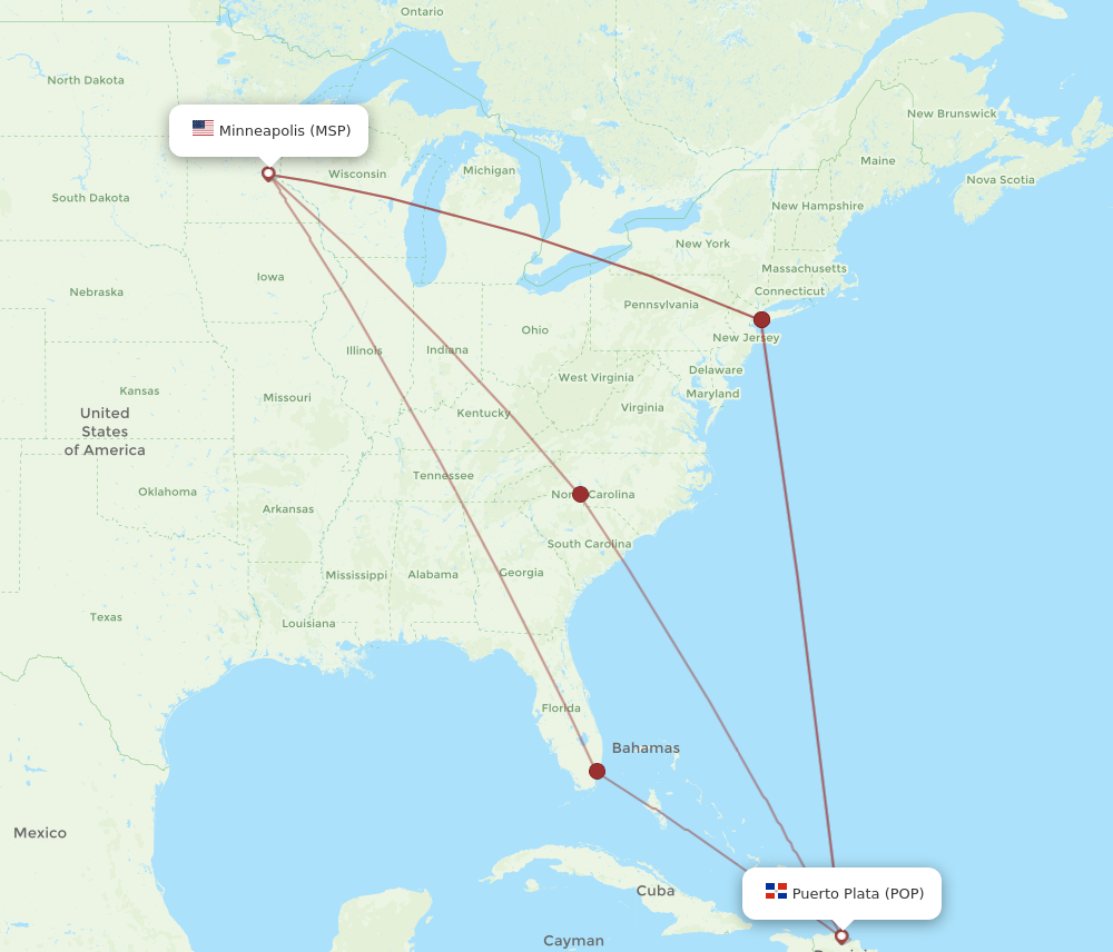 Flights from Minneapolis to Puerto Plata, MSP to POP - Flight Routes