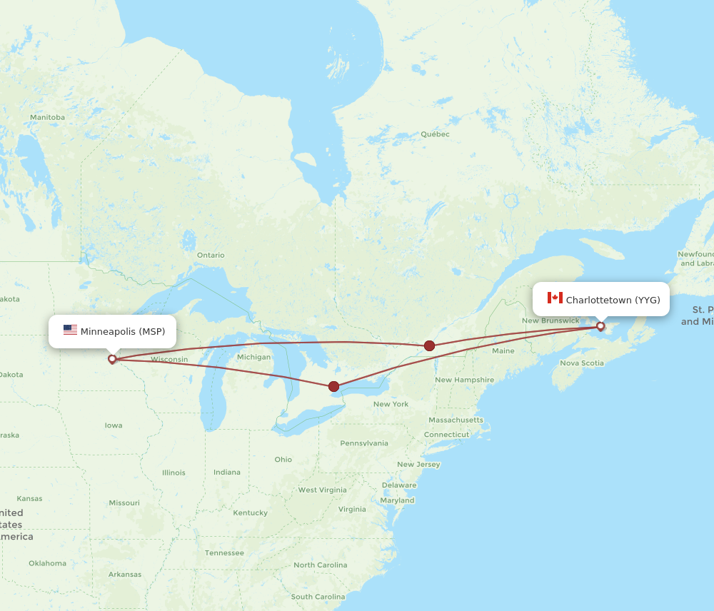 Flights from Minneapolis to Charlottetown MSP to YYG Flight Routes