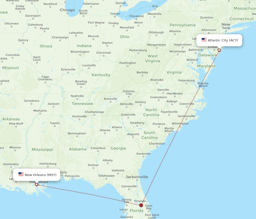 Flights from New Orleans to Atlantic City MSY to ACY Flight Routes