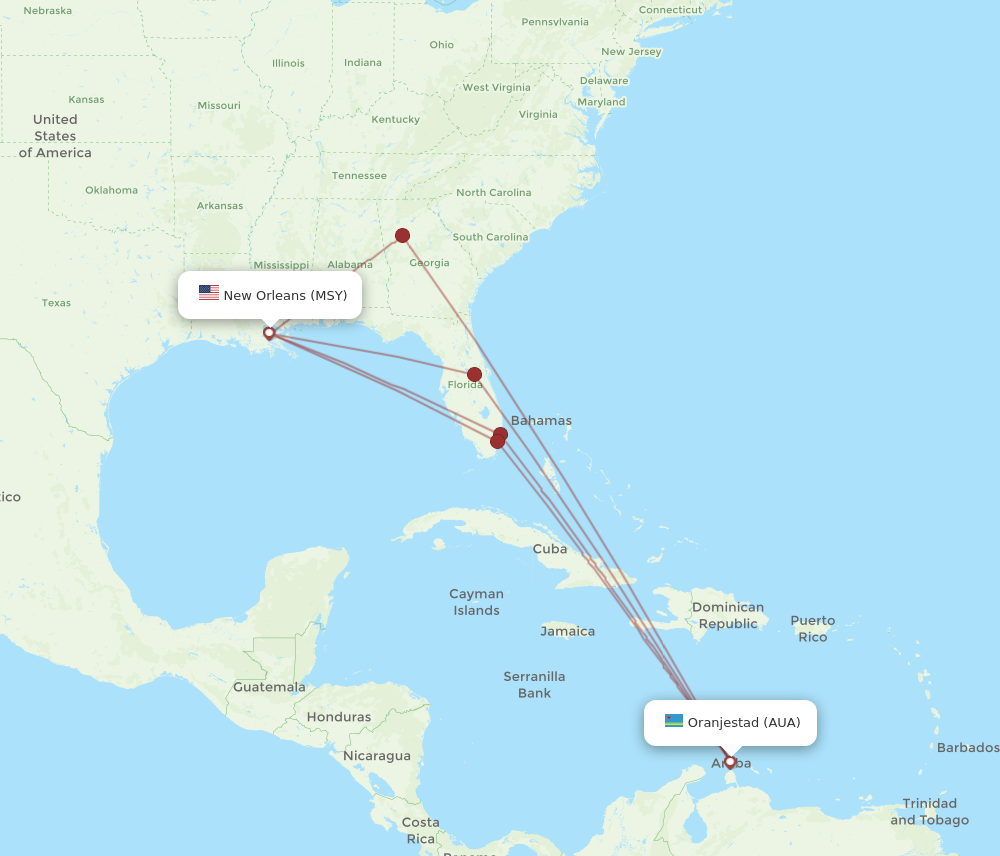 Flights from New Orleans to Aruba MSY to AUA Flight Routes