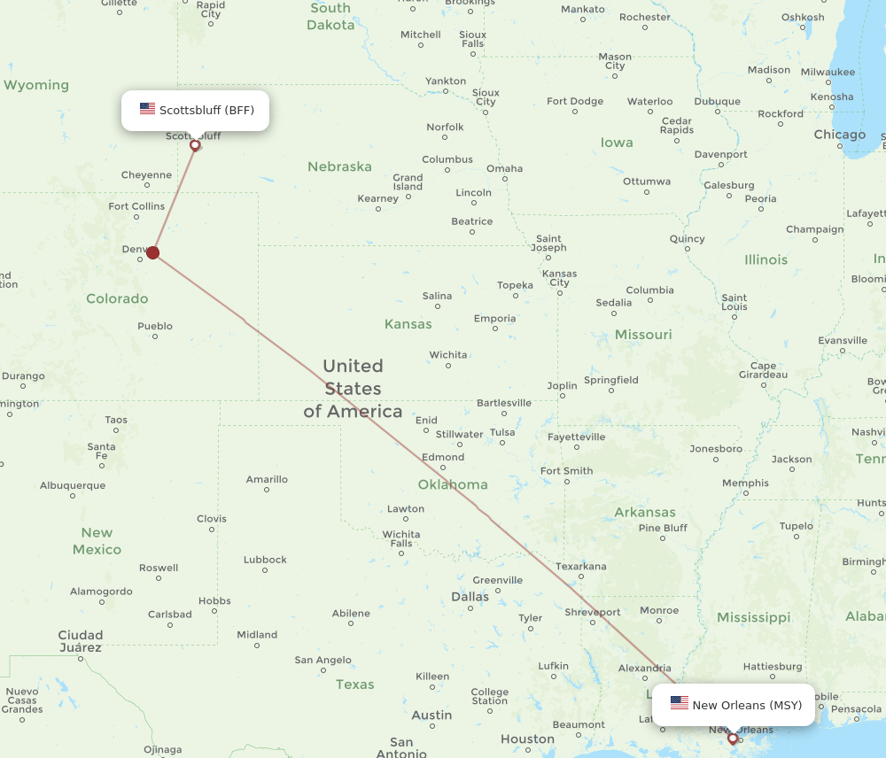 Flights from New Orleans to Scottsbluff MSY to BFF Flight Routes