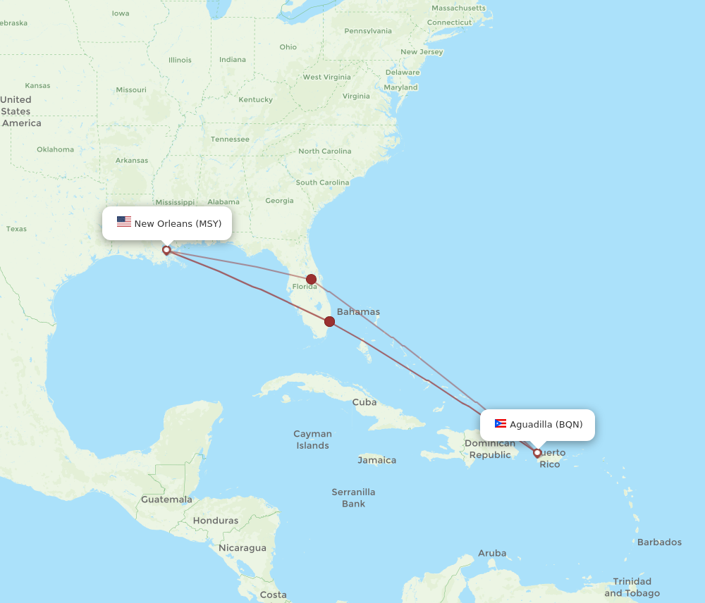 Flights from New Orleans to Aguadilla MSY to BQN Flight Routes