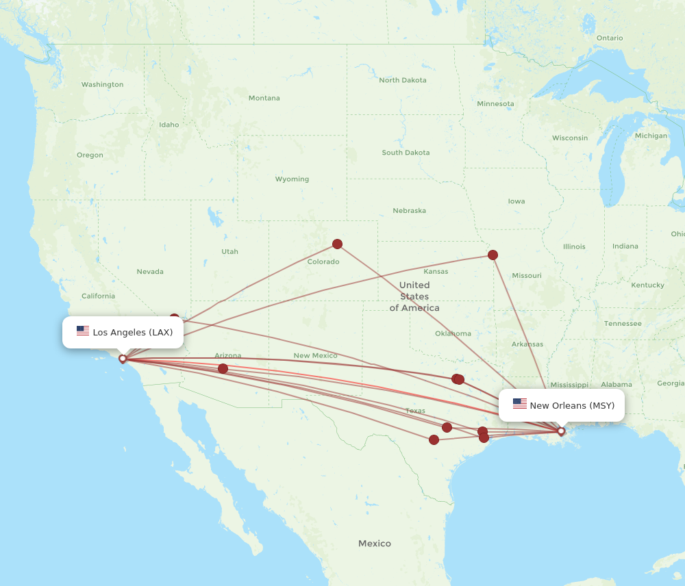 Flights from New Orleans to Los Angeles MSY to LAX Flight Routes