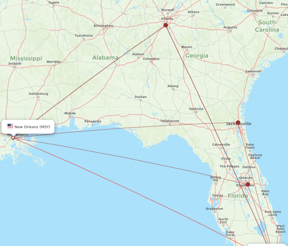 MSY to MIA flights and routes map