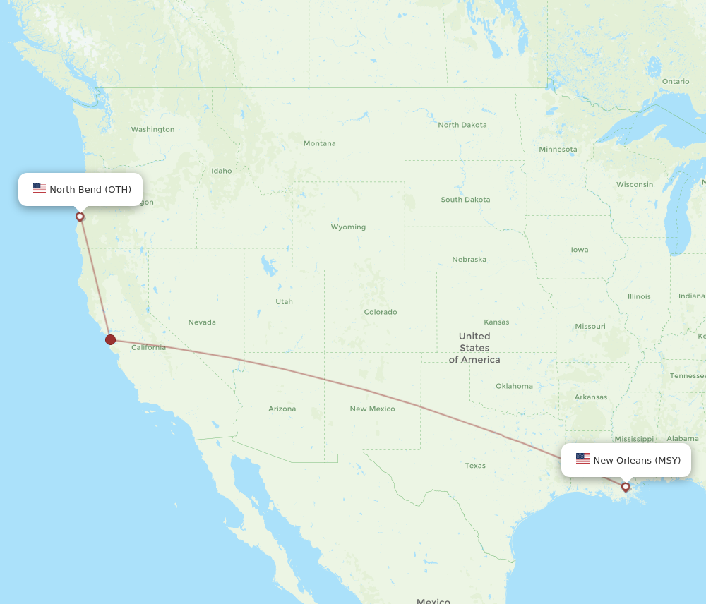 Flights from New Orleans to North Bend MSY to OTH Flight Routes