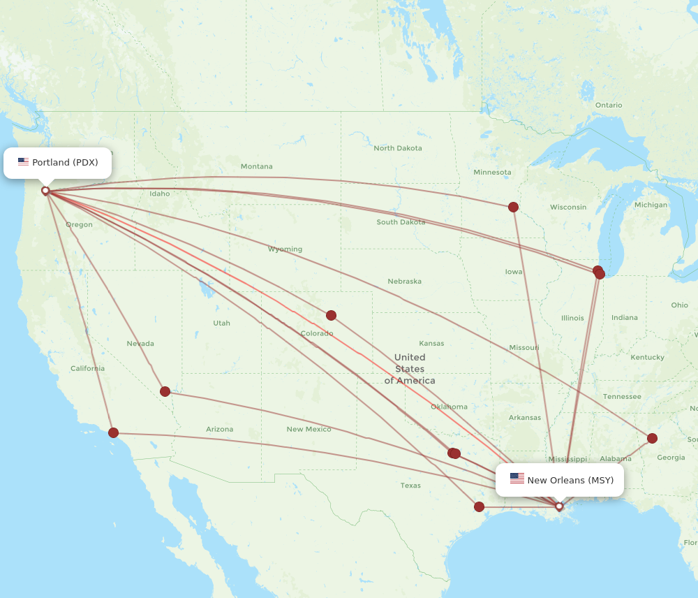 All Flight Routes From New Orleans To Portland Msy To Pdx Flight Routes 9555