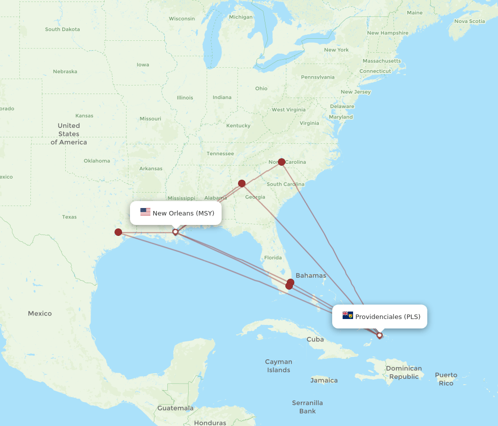 All Flight Routes From New Orleans To Providenciales Msy To Pls Flight Routes 0400