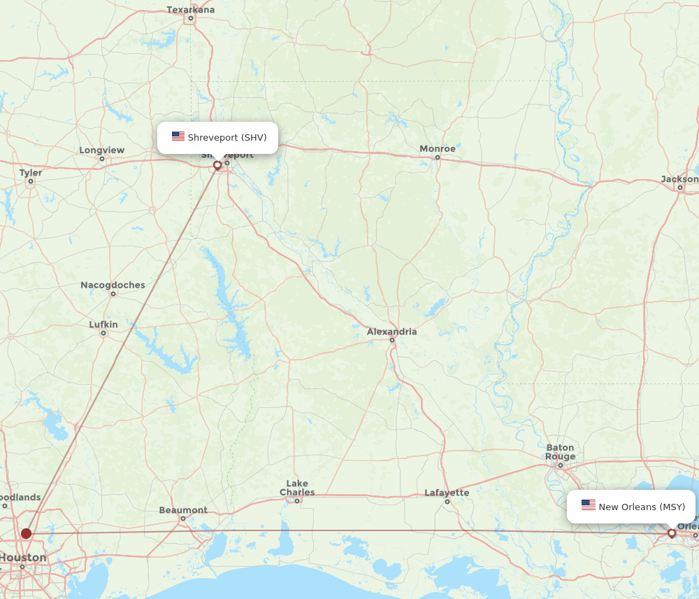 Flights from New Orleans to Shreveport MSY to SHV Flight Routes