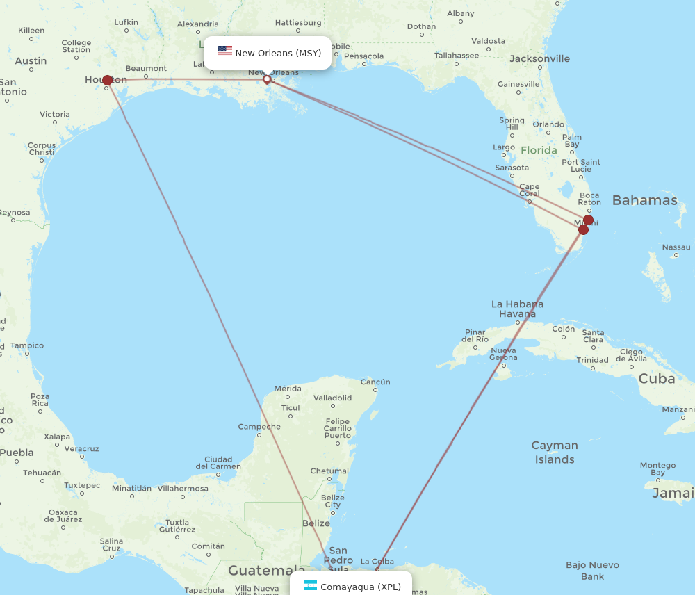 Flights from New Orleans to Comayagua MSY to XPL Flight Routes