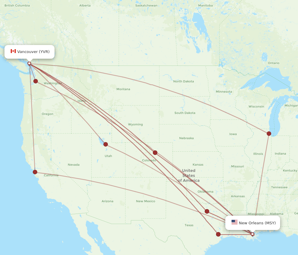 Flights from New Orleans to Vancouver MSY to YVR Flight Routes