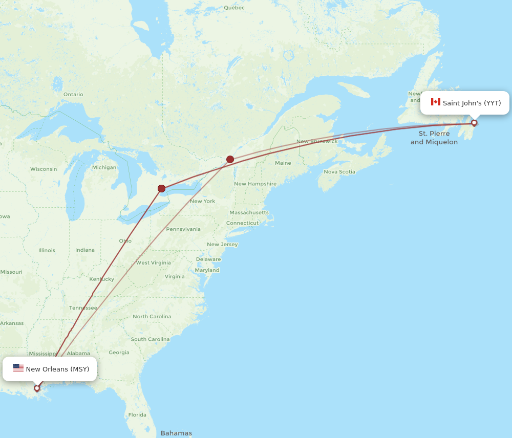 Flights from New Orleans to St. John s MSY to YYT Flight Routes