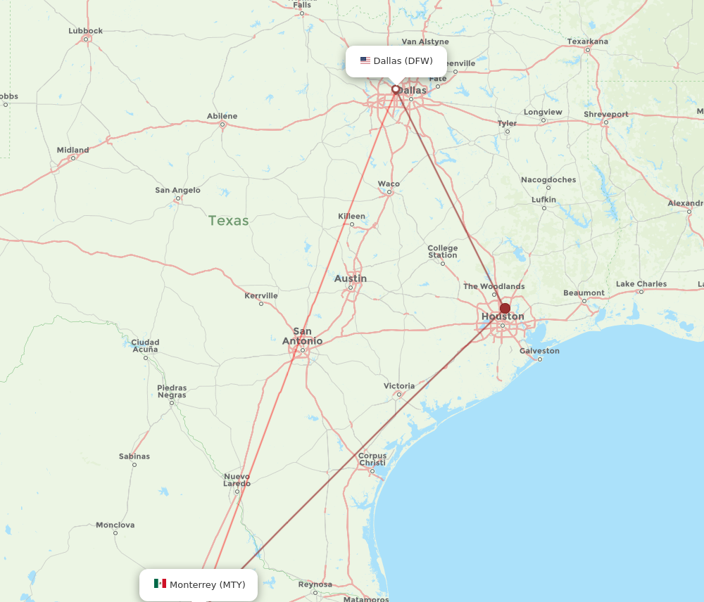 Flights from Monterrey to Dallas MTY to DFW Flight Routes