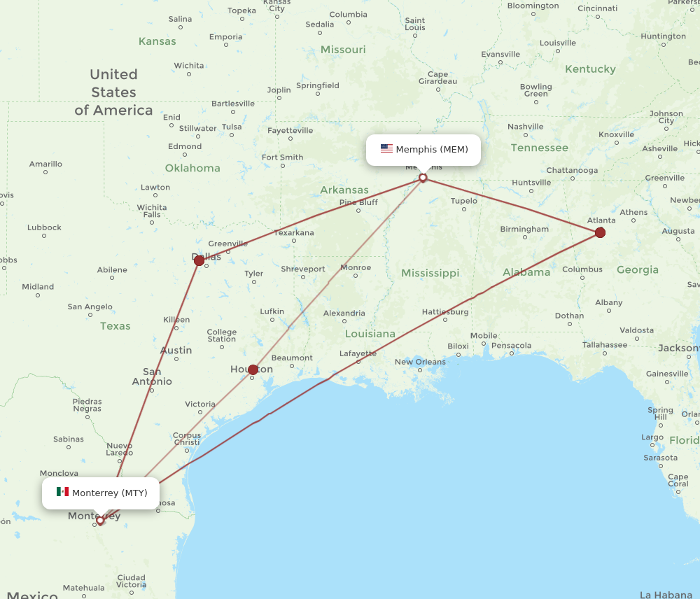 Flights from Monterrey to Memphis MTY to MEM Flight Routes