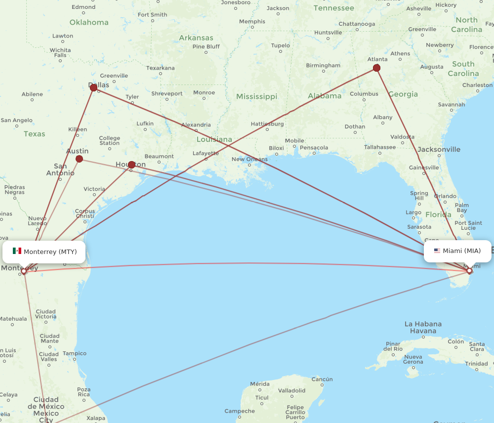 Flights from Monterrey to Miami MTY to MIA Flight Routes