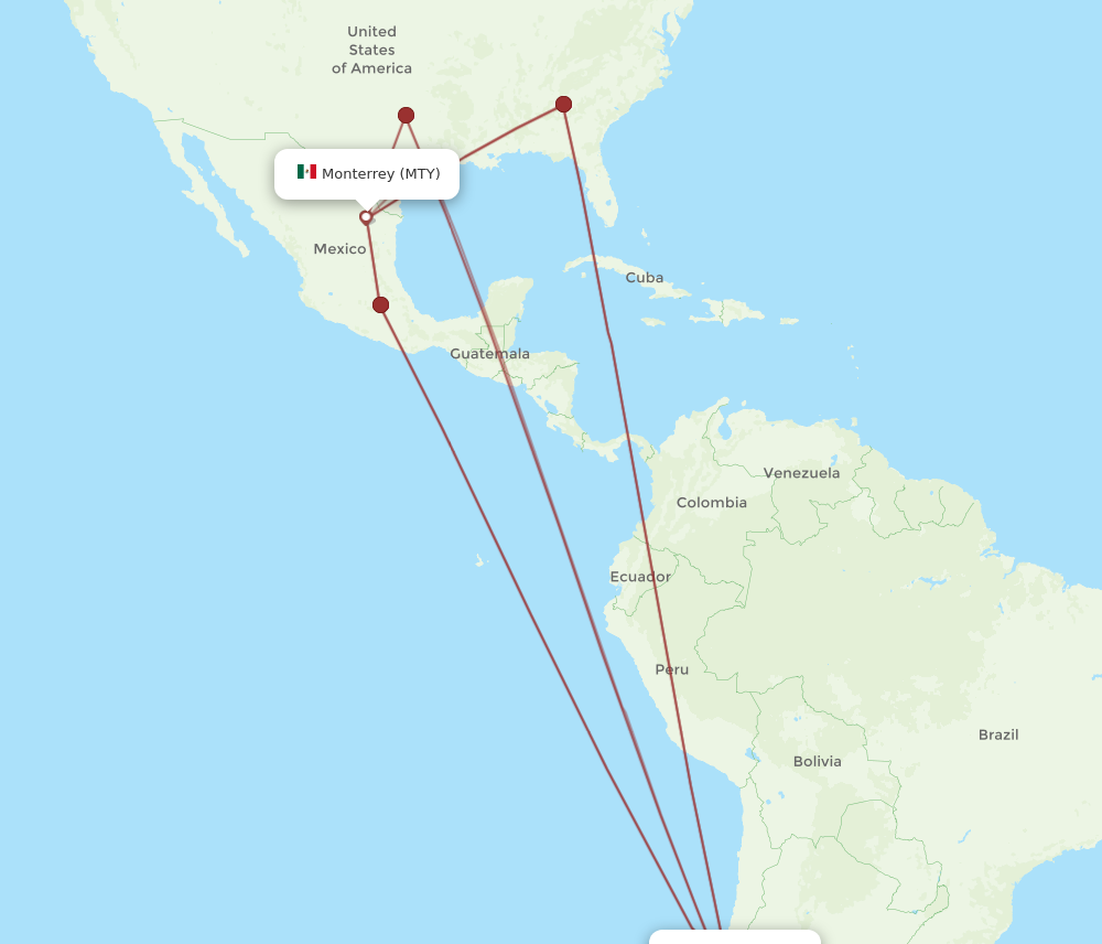 Flights from Monterrey to Santiago MTY to SCL Flight Routes