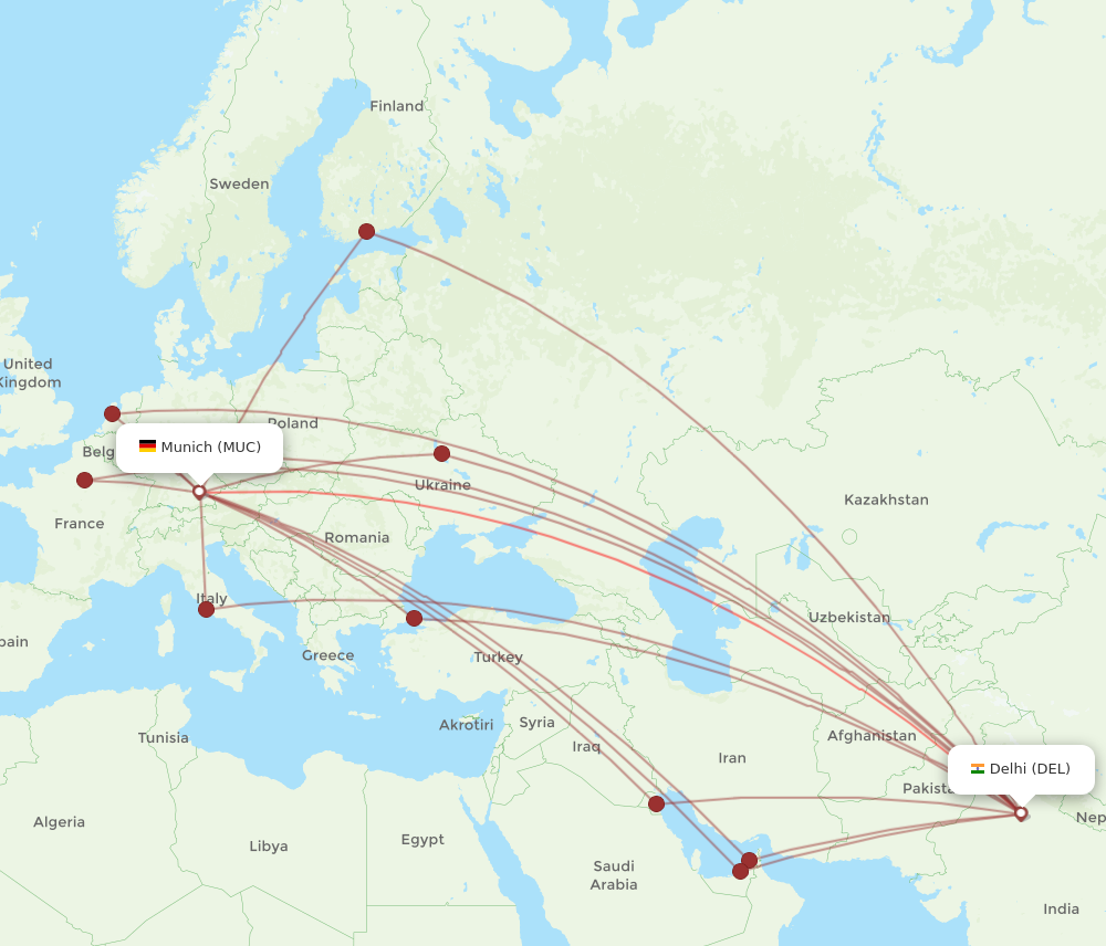 MUC to DEL flights and routes map