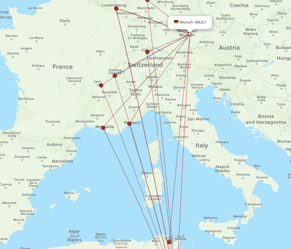 All flight routes from Munich to Djerba, MUC to DJE - Flight Routes