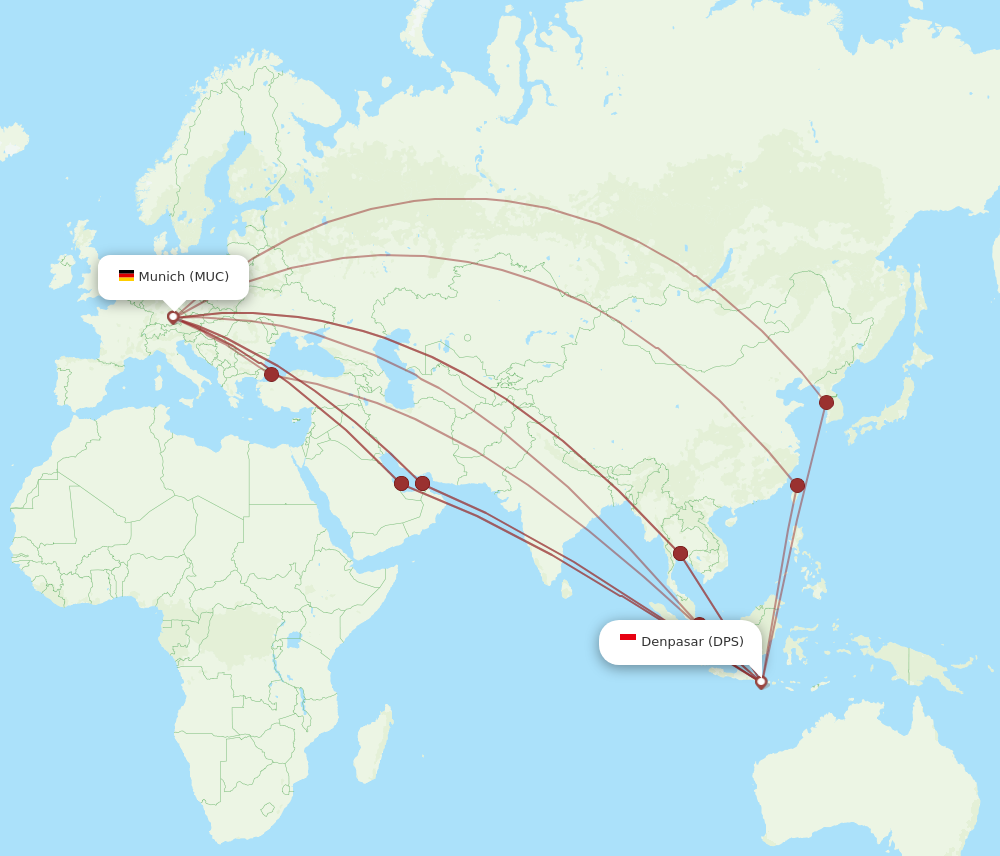 MUC to DPS flights and routes map