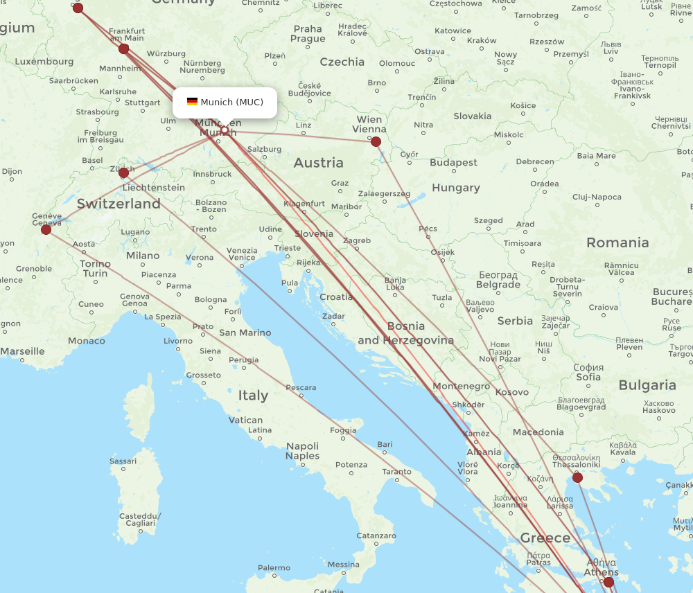 All flight routes from Munich to Heraklion, MUC to HER - Flight Routes